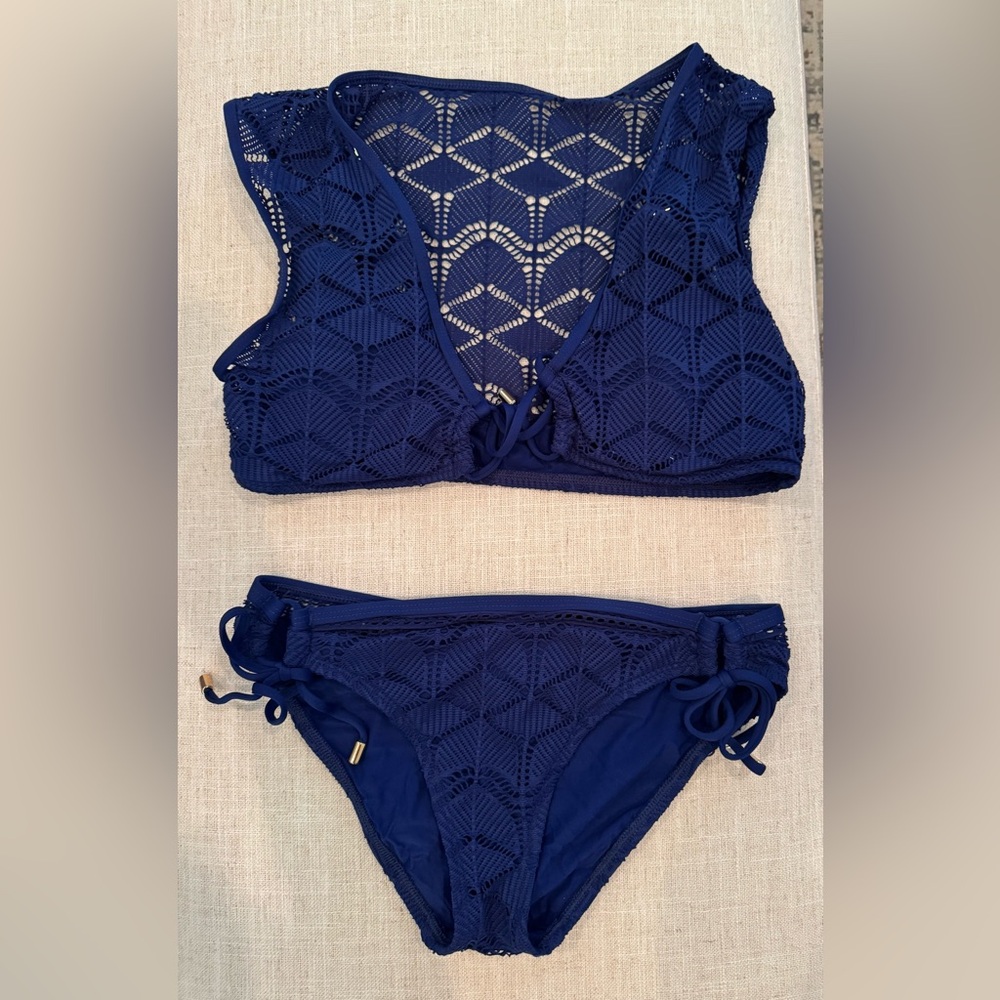 La Blanca Navy Crochet Bikini Set